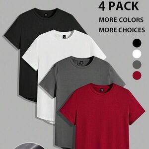 Manfinity Homme 4pcs/Pack Men Standard Knitted Curved Hemline T-Shirts Tee